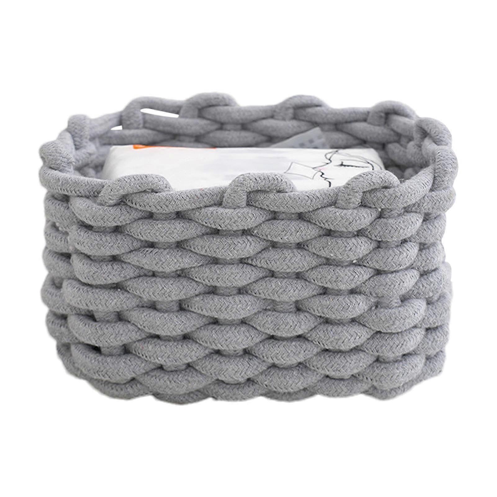 Woven Basket Handwoven Cotton Rope Storage Basket Rectangular Fabric Desk Storage Case Versatile
