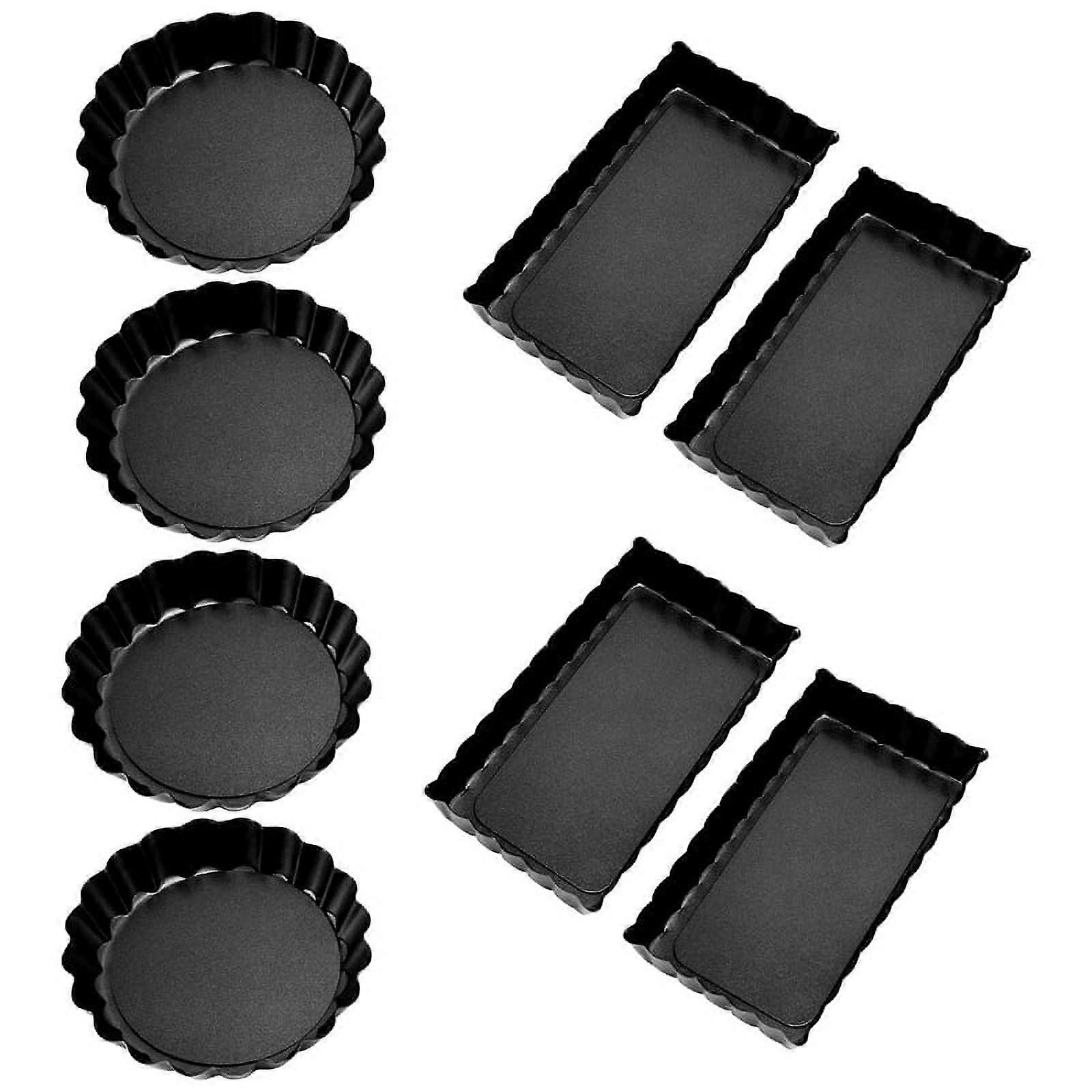 8 Pcs Non-Stick Quiche Tart Pans(Round&Rectangle)with Removable Bottom,Fluted Tart Tin for Fruit Pie Cake Biscuit Baking