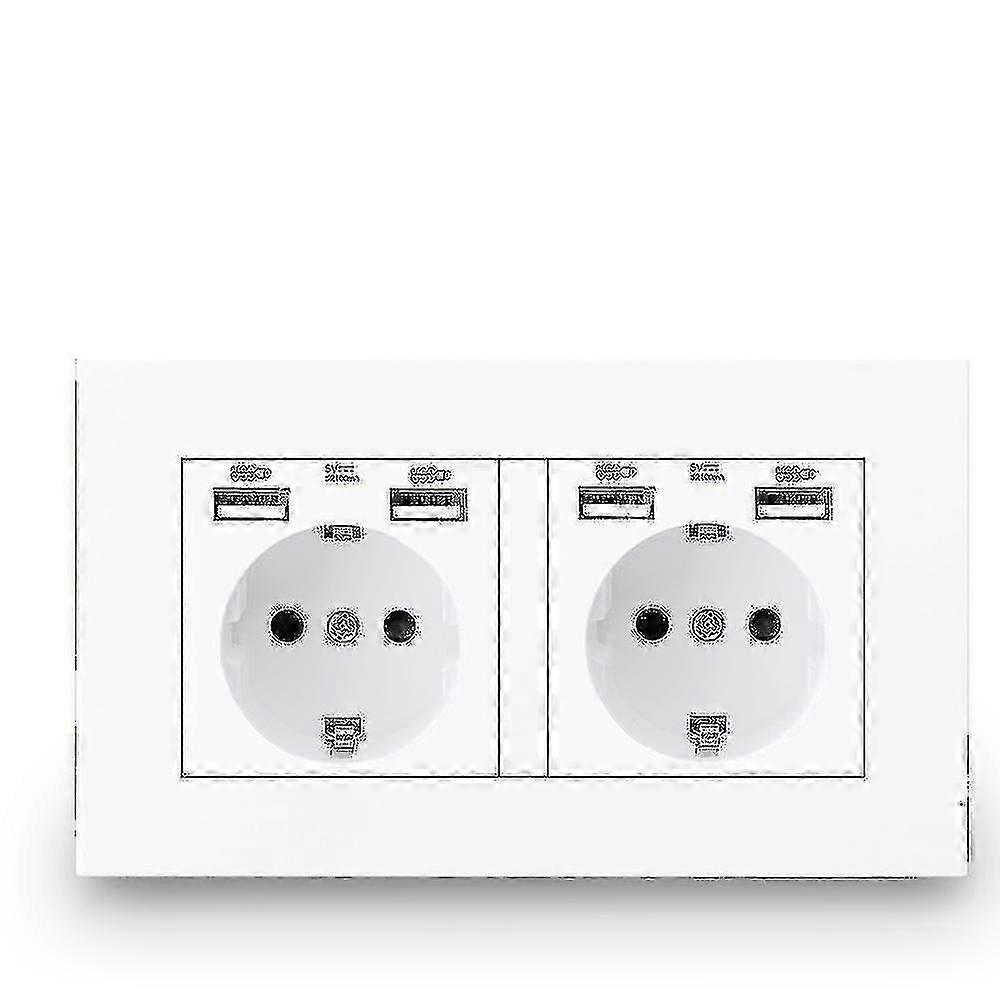 Double USB socket for wall - 16A power outlet with frame