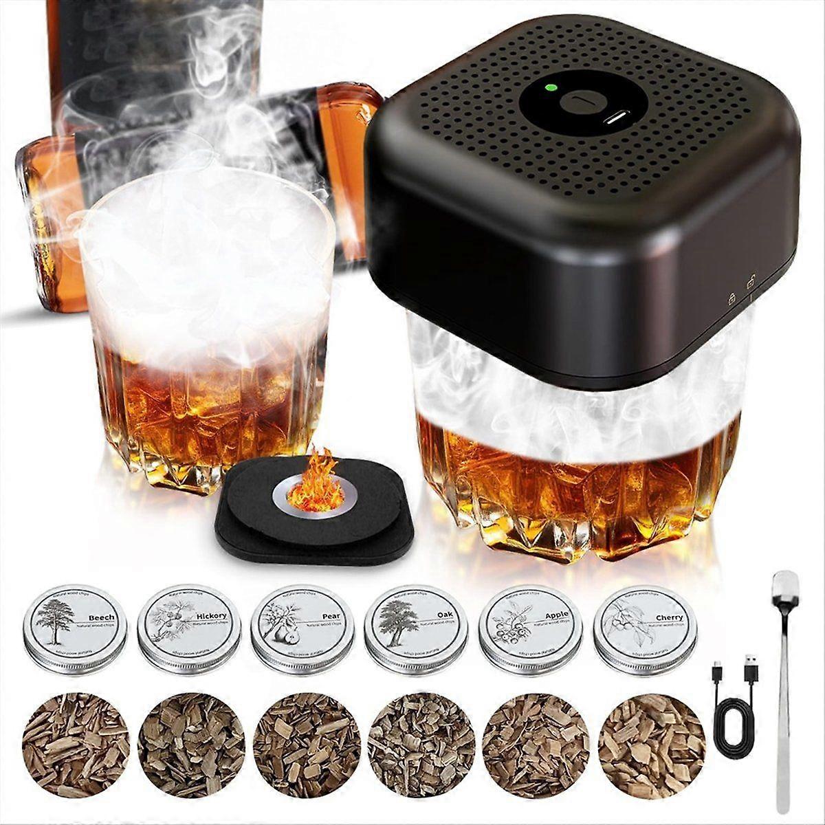 Whiskey Smokey Kit with Built-in Lighter and 6 Flavored Wood Chips - No Butane Needed Cocktail Smok