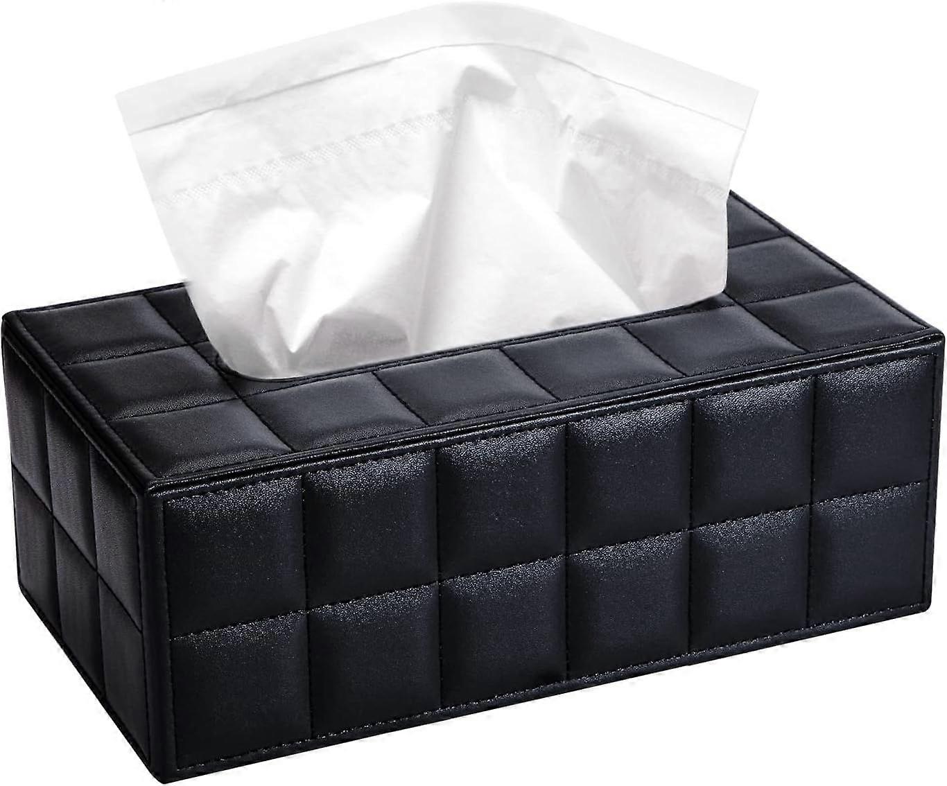 Rectangular Tissue Box, PU Leather Tissue Dispenser for Home, Office and Car Decor, Black