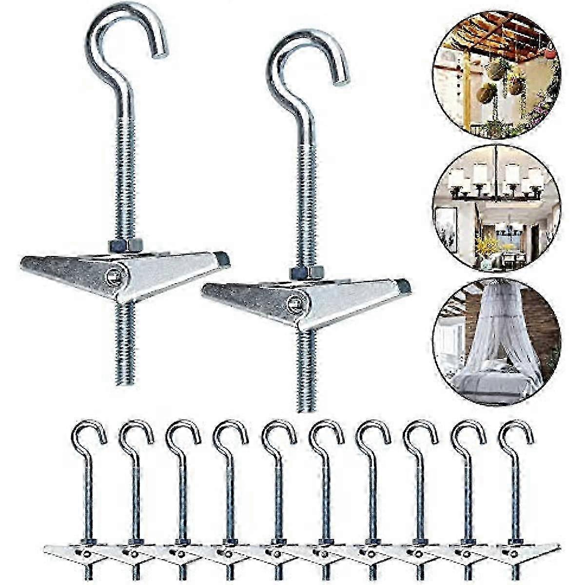 12 pcs Ceiling Hooks M5/90mm Carbon Steel Ceiling Mount Hook Spring Toggle Wing Bolts Ceiling Hooks for Hanging Plants Fixing Anchors Hook with T