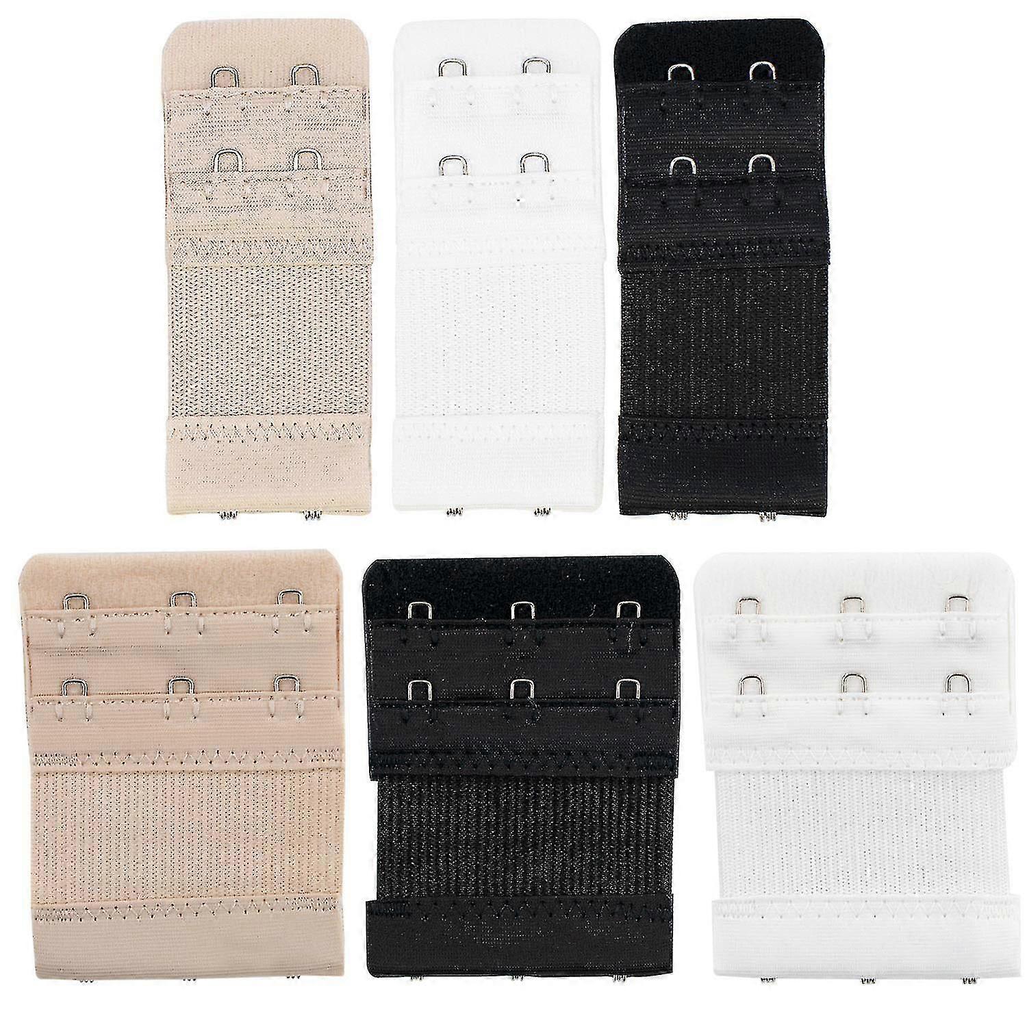 Trixes 6pc Bra Extender Set 2 Hook And 3 Hook Extensions Black White Beige