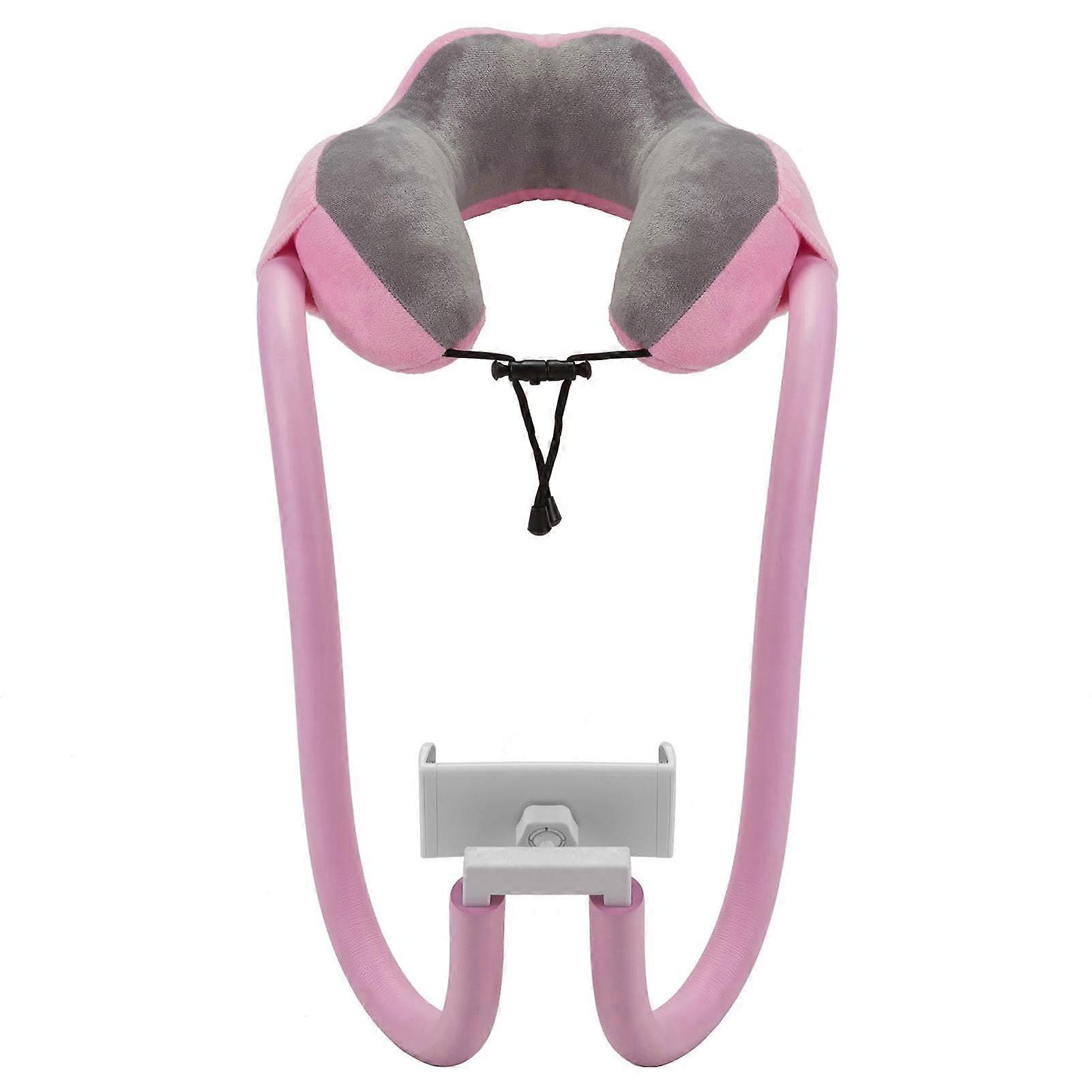 Cell Phone Holder with Neck Pillow - Adjustable 2 in 1 Phone Stand and Neck Support, Removable Design, Pink Color