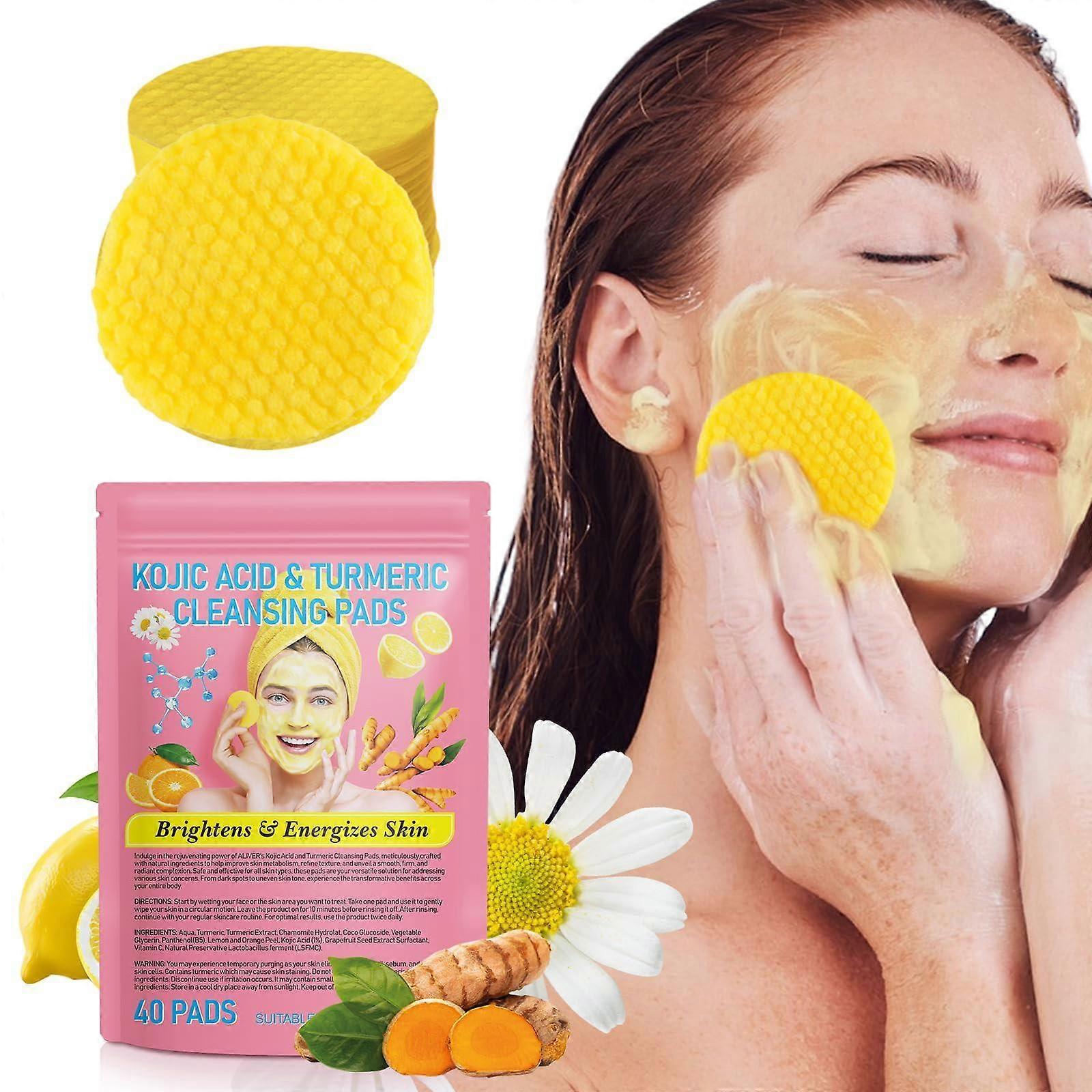 1set of 40 Pcs Curric Acid Turmeric Cleansing Pads, Face To Remove Excess Oil, Foam Turmeric Exfoliating Pads for Face Body, Mild and Non-irritating