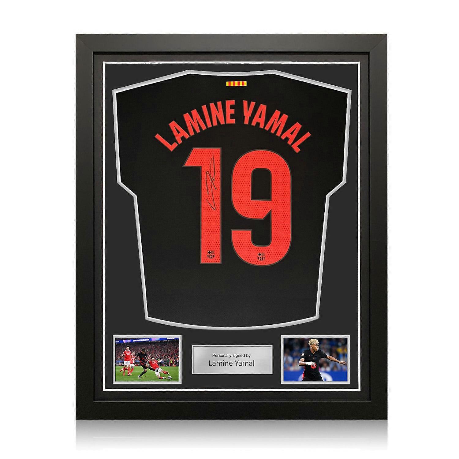 Lamine Yamal Signed 2024-25 Barcelona Away Football Shirt. Standard Frame
