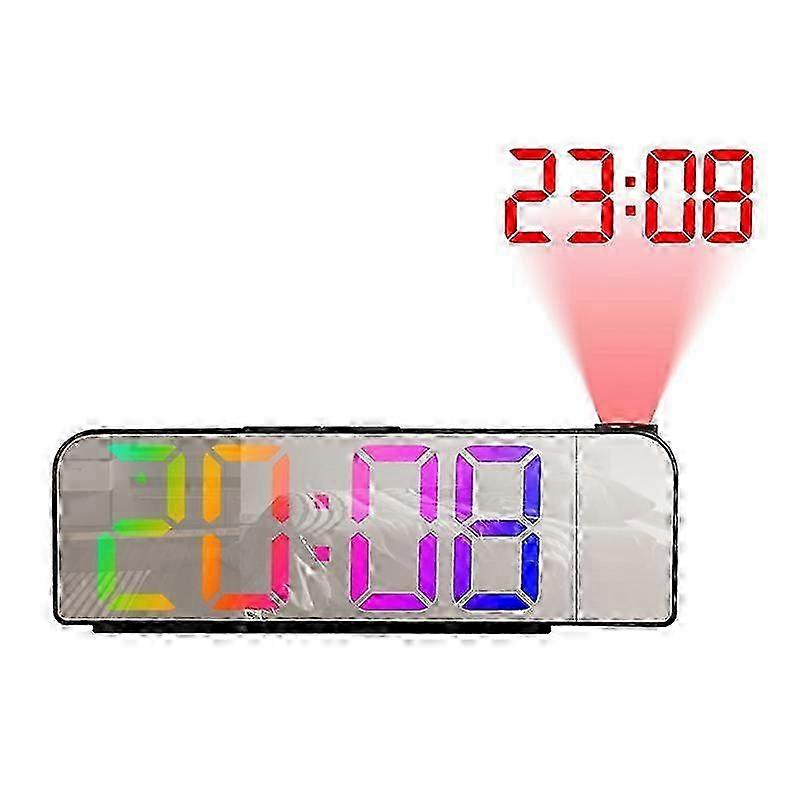 Enhanced 180° Rotation Projection Alarm Clock with LED Digital Display: 12/24-Hour Ceiling Projector Clock