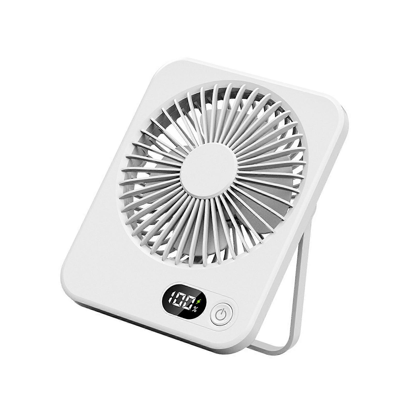 Rechargeable Desk Fan with Adjustable Speed LCD Screen Thin Design Portable Cooling Device Suitable for Home Office  White