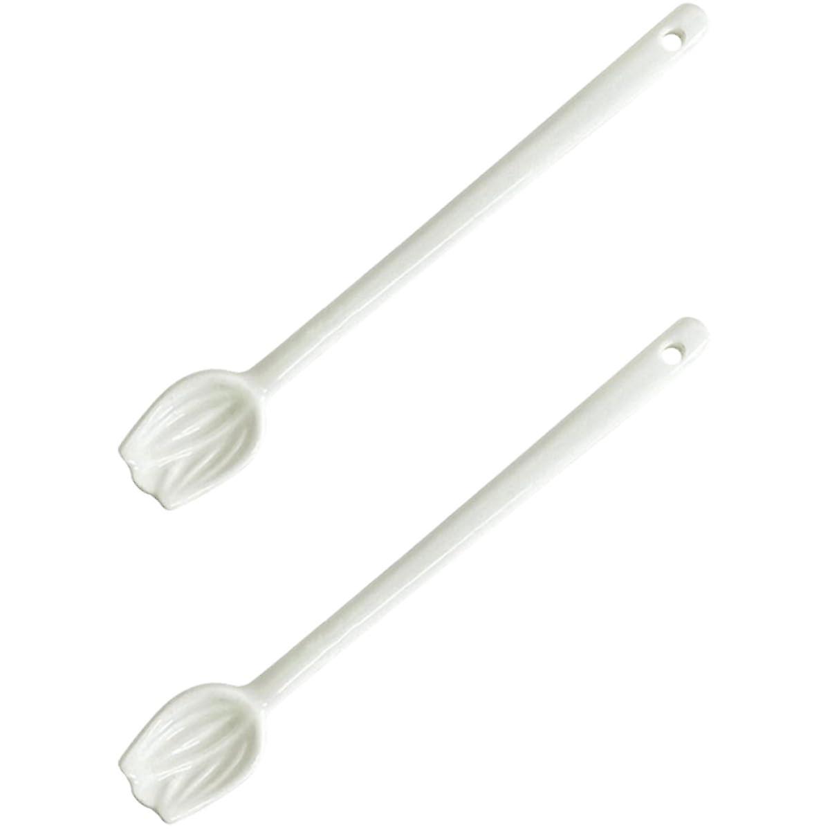 2 Pack White Ceramic Coffee Spoons with Tulip Pattern for Dessert, Soup, Tea and Kitchen Use