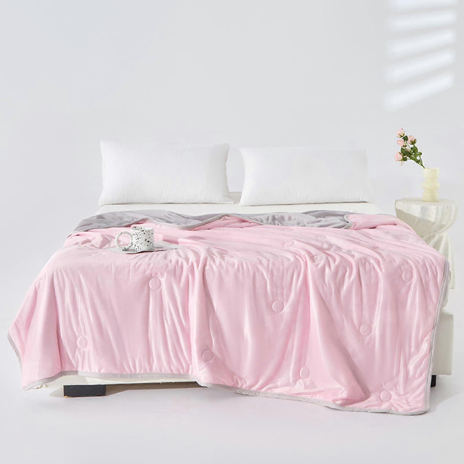 Quilted Bedspread Solid Colour Lightweight Throw Blanket for All Seasons Single Double (Pink Grey, 200x230cm)