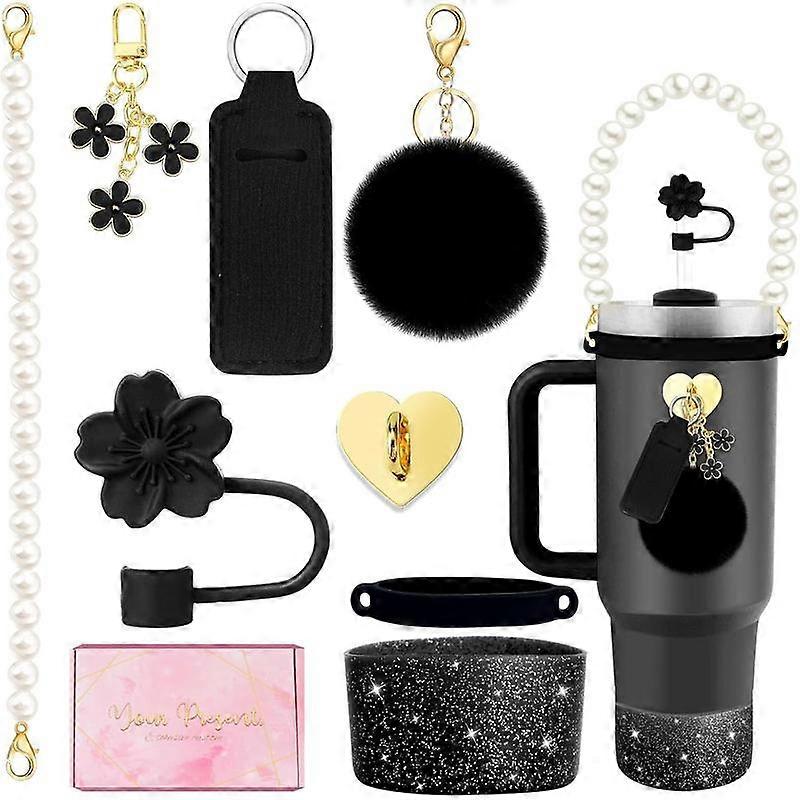 Tillbehörsset för kopp, vattenflaskhållare, rem, sugrörsskydd, lock för kopp, berlocker, stövelblomma, tumbler, 90 cl, 100 cl tillbehör, söt sugrörstopp