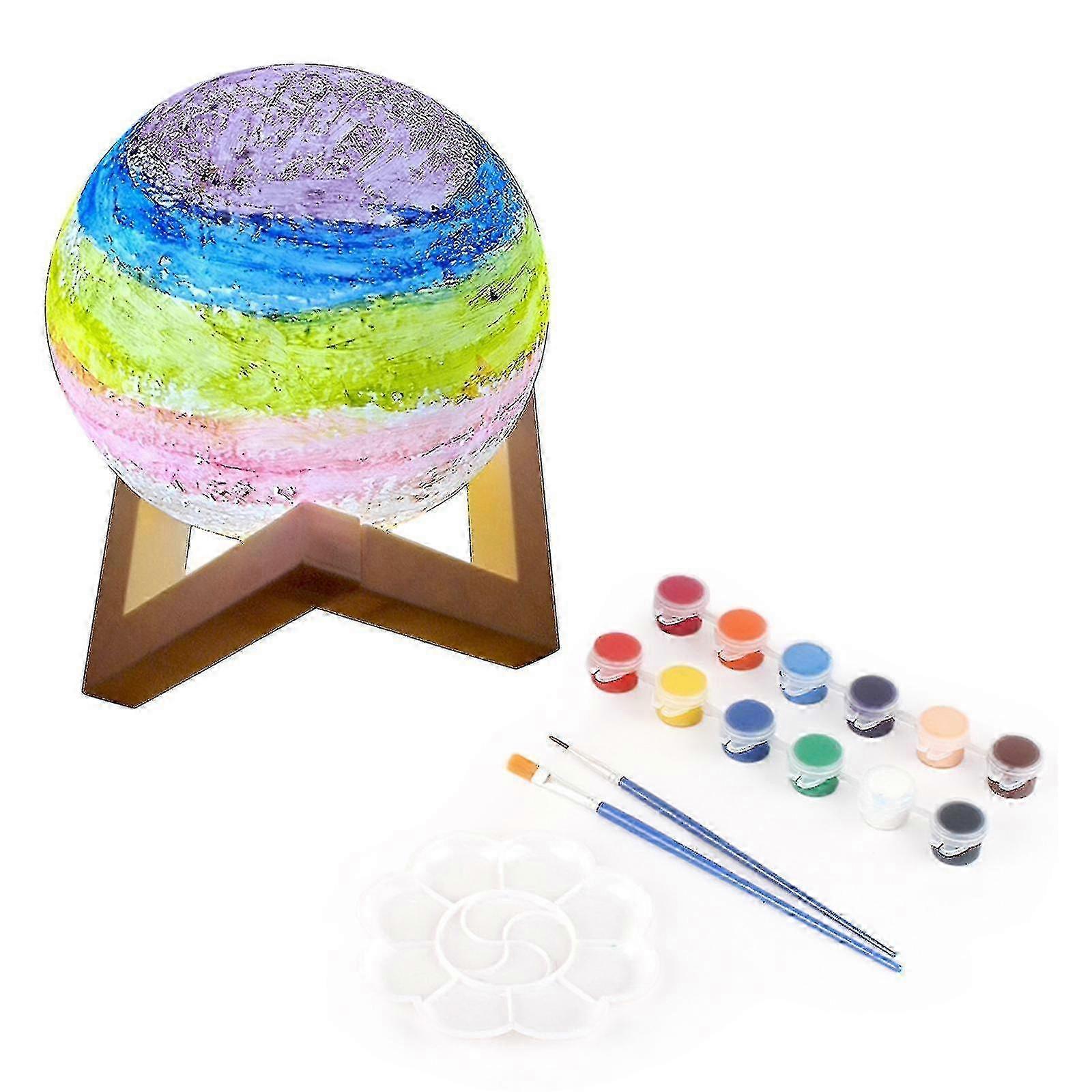 Paint Your Own Moon Light Kit - Creative 3D Night Lamp with Wooden Base