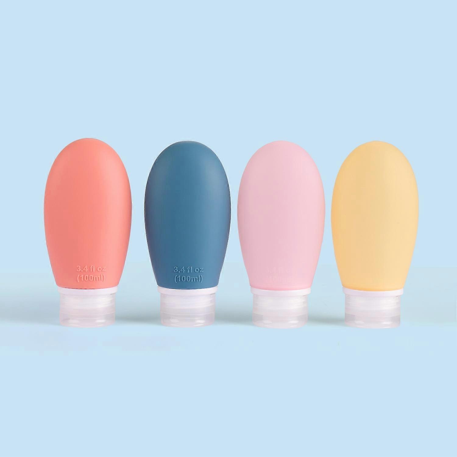 100ml 4-Pack Silicone Squeezable Refillable Travel Bottles Set,TSA Approved with Bag and Brush