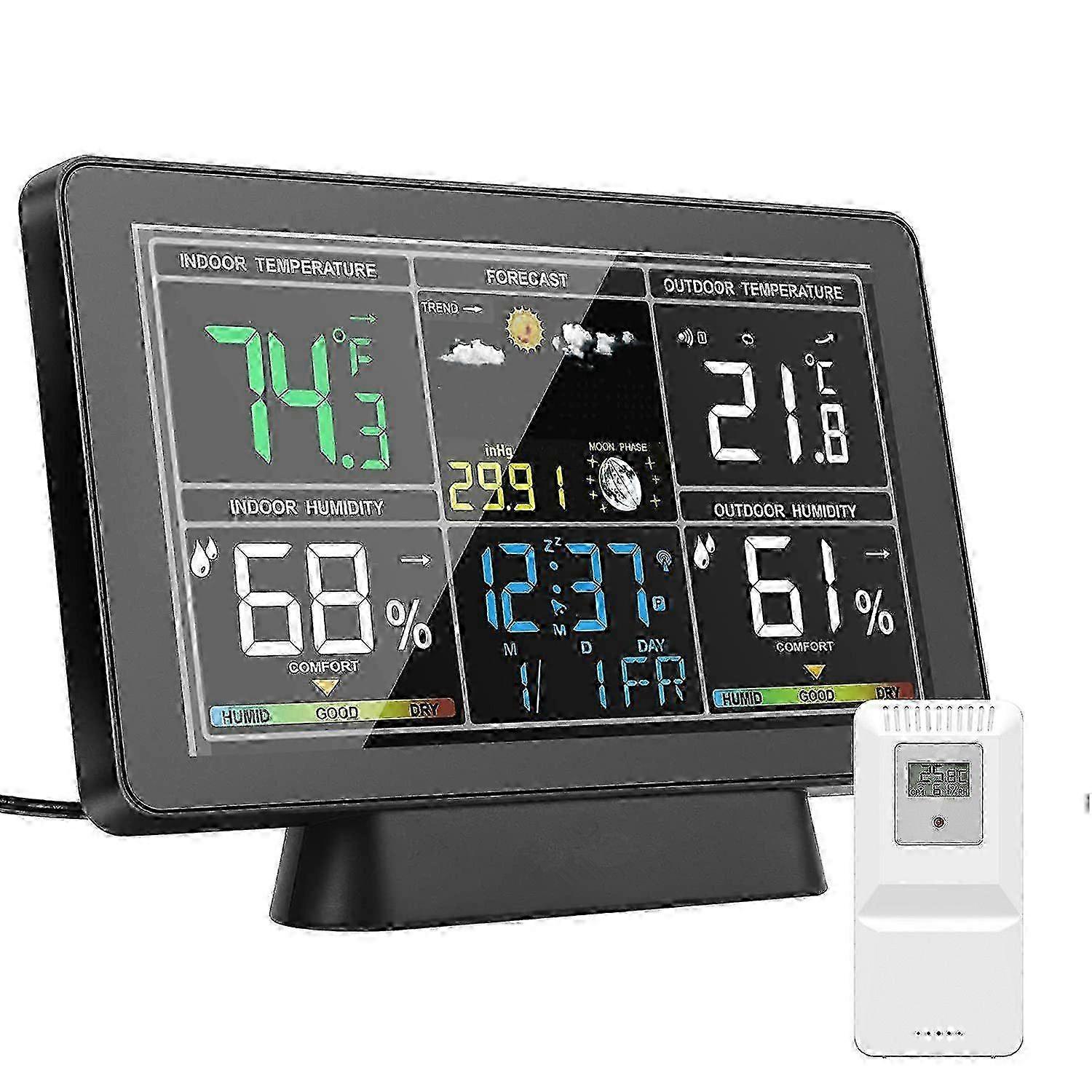 m Multifunctional Colour Screen Weather Forecast Electronic Alarm Clock with Moon Phase RF Wireless Weather Clock Perpetual Calendar Rad