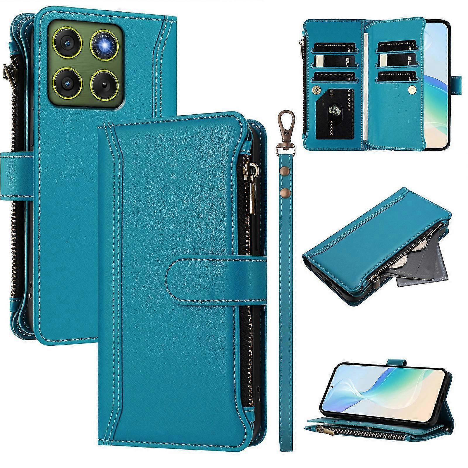 Motorola Edge 70 5G Leather Case with 9 Card Slots, Zipper Wallet, Stand Feature & Wrist Strap - Compatible Phone Cover