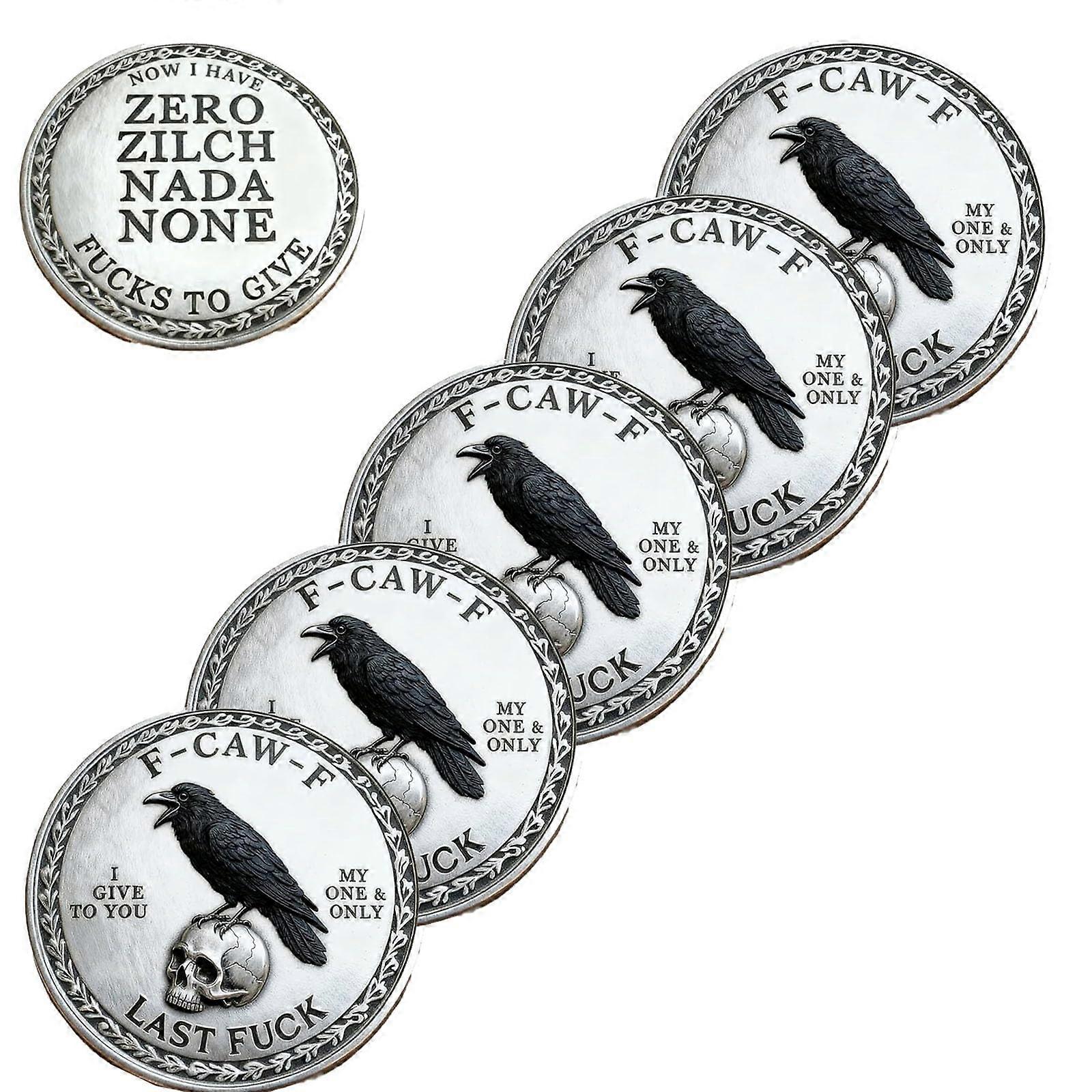 Funny Challenge Coin for Adults with Symbolic Raven Design, DoubleSided Commemorative Gag Gift 5Pcs