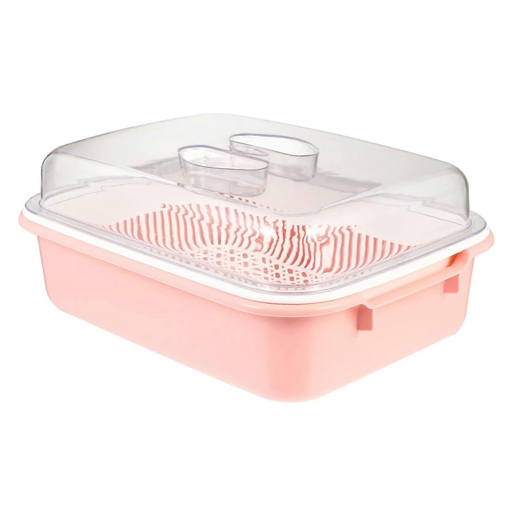 Dish Drying Rack with Utensil Holder, Compact Bottle Drainer, Fast Drainage, Pink