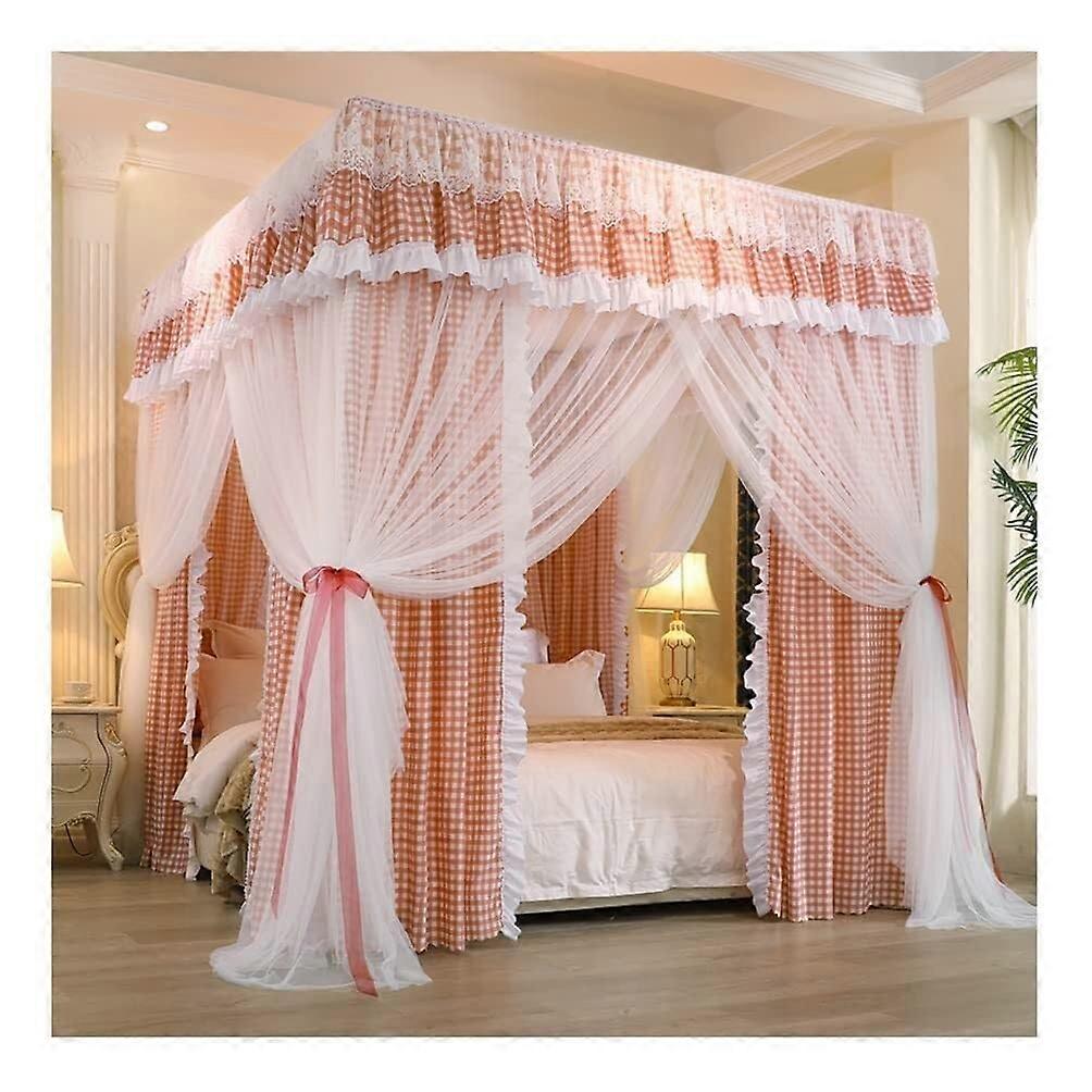 Princess Lace Bed Canopy Mosquito Net with Metal Frame, Romantic 3Door Design 120x200x210cm