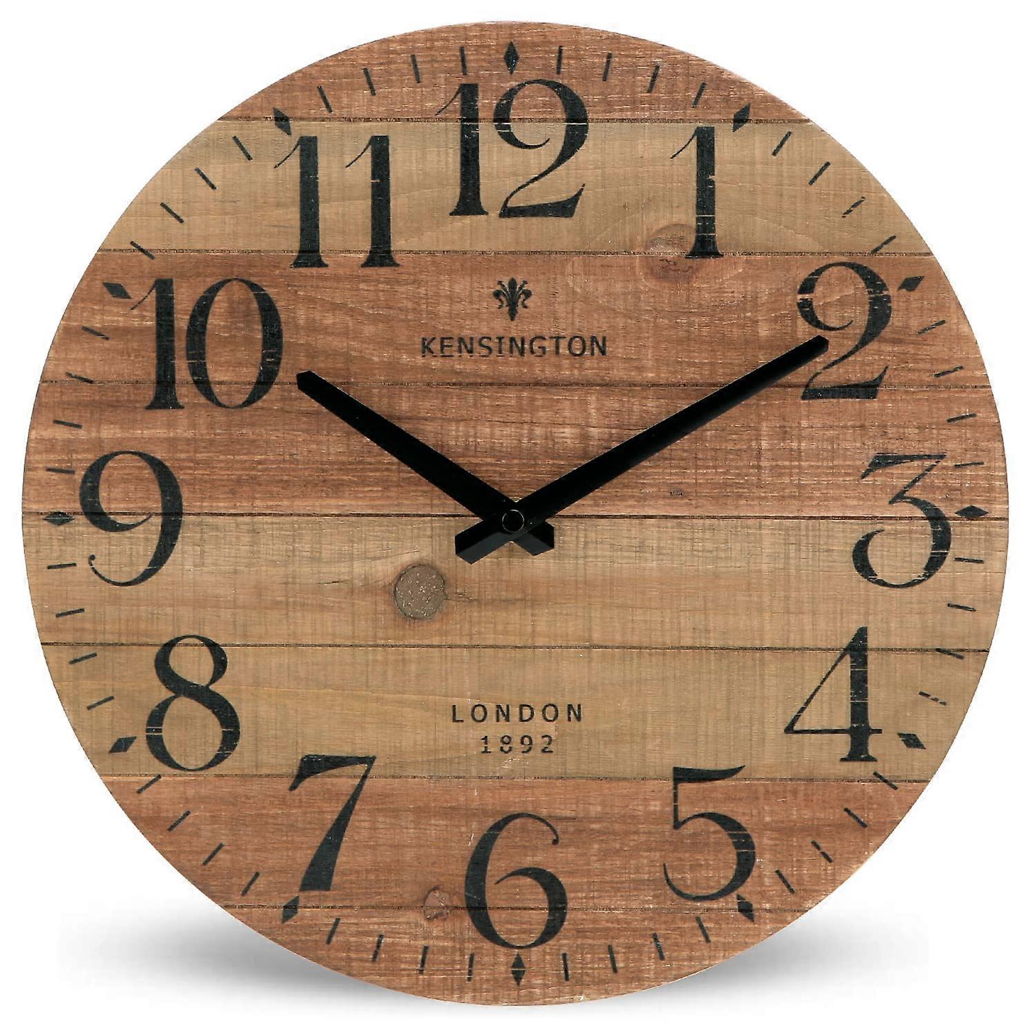 Rustic Wall Clock 12 Inch Silent Quartz Farmhouse Wooden Design with EasytoRead Numerals