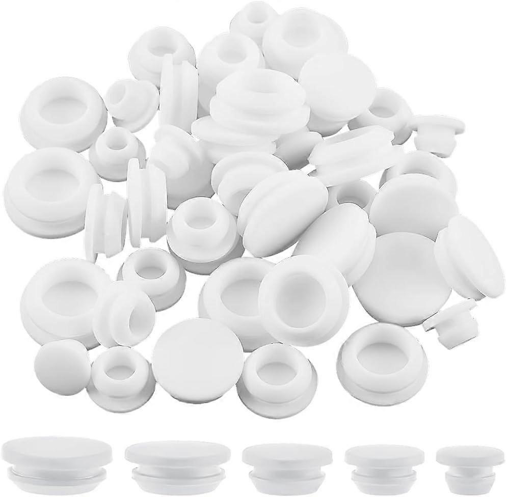 50Pcs 5 Sizes Silicone Hole Plug White Rubber Tapered Round Waterproof Button Tube End Caps Cover Soft Flexible Reusable Stopper Inserts Fit for Batht