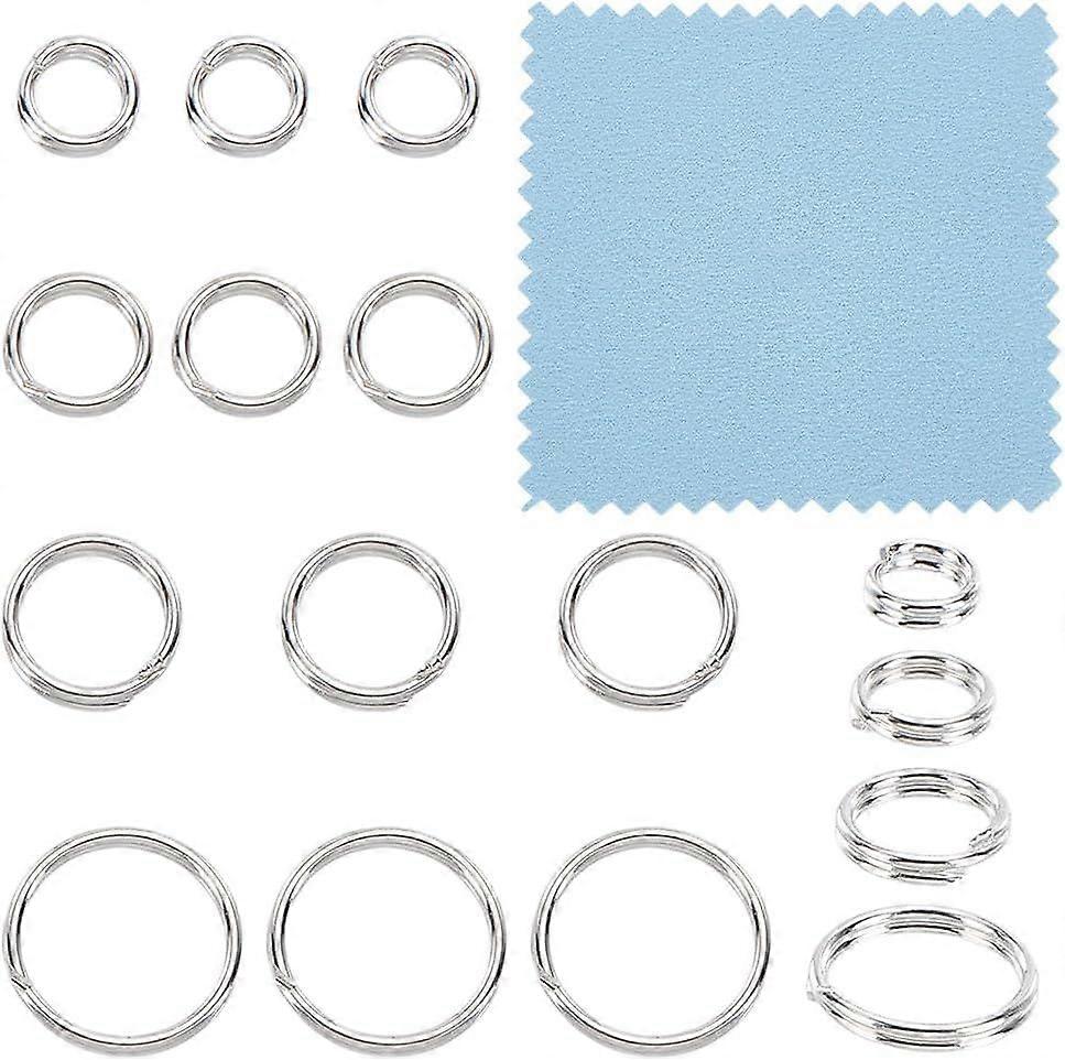 16Pcs 4 Sizes 925 Sterling Silver Split Jump Rings with Polishing Cloth Double Loop Jump Rings Open Loop Keyrings Bulk Key Ring Accessories for Women 