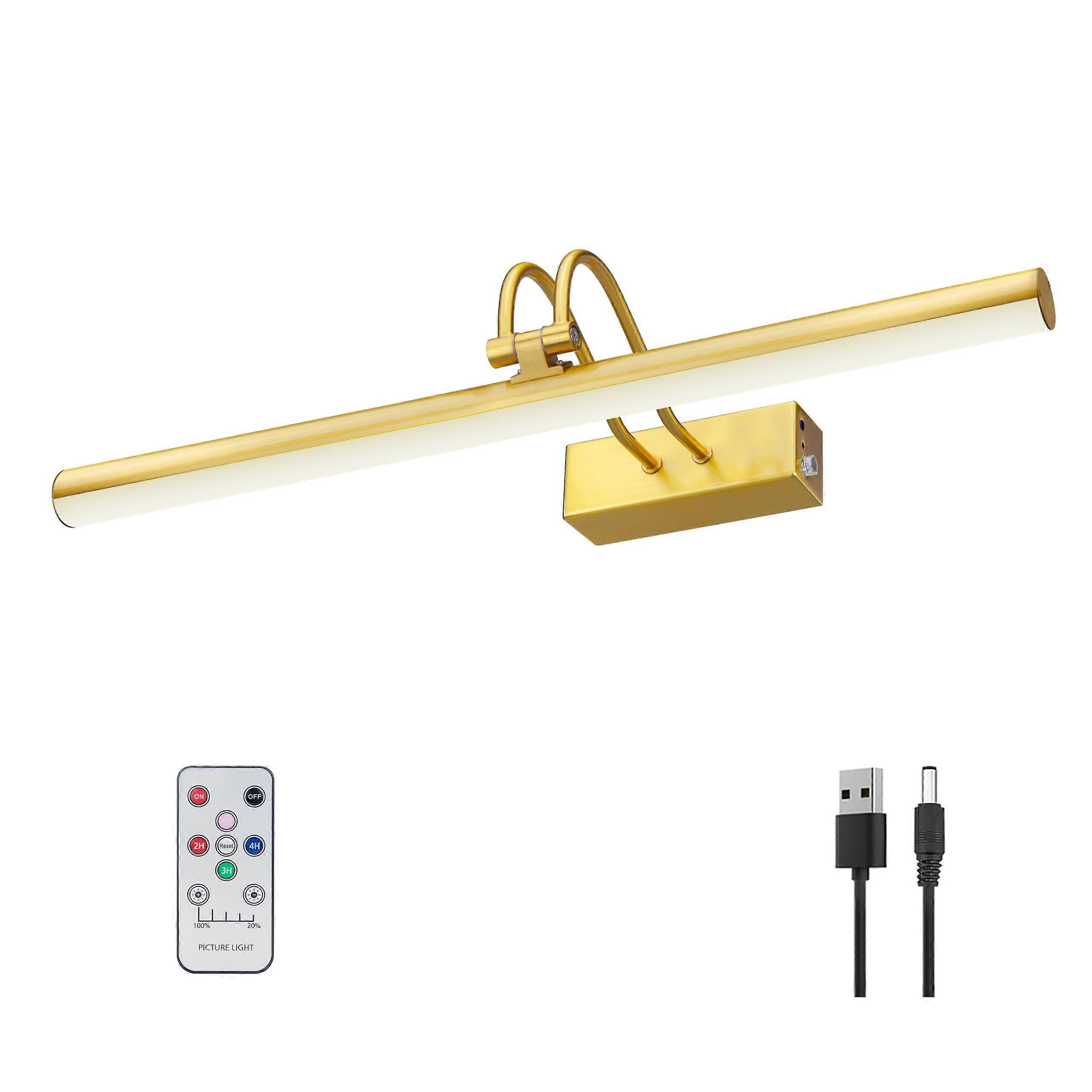 Battery Operated Picture Light 16 Inch Gold, Dimmable Wireless Wall Mount with Remote and Timer