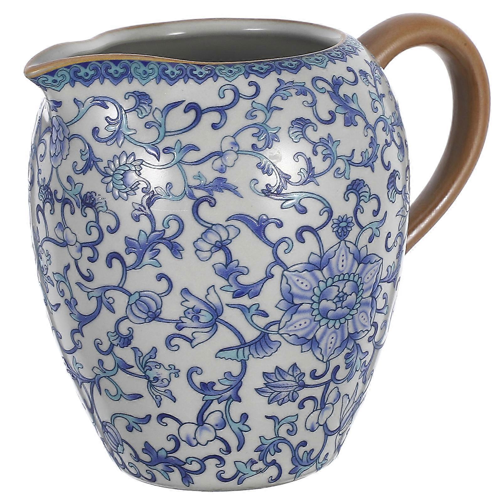 Ceramic Milk Creamer Pitcher for Tea with Handle Blue and White Design