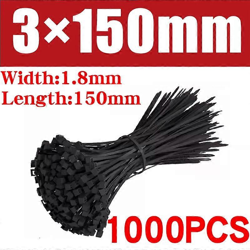 500/1000PCS Self-locking Plastic Nylon Tie Black Zip Wraps Strap Nylon Cable Tie Set Fastening Ring Loop Wire Wrap