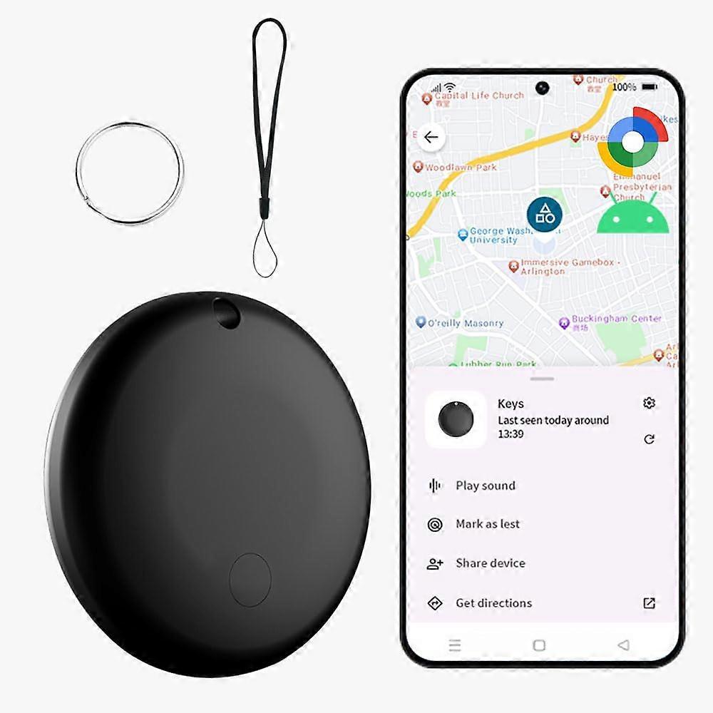 Bluetooth Tracker for Android compatible with Google Find My Device, IP67 Waterproof Key Finder Tag, Black 1Pack