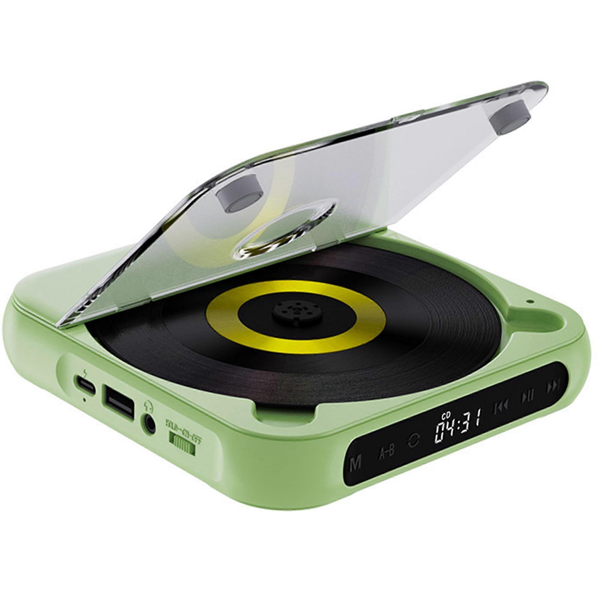 Portable CD Player Bluetooth 5.3 CD Player For Home  Rechargeable, LCD Display, CD/AUX/USB Compatible, Green