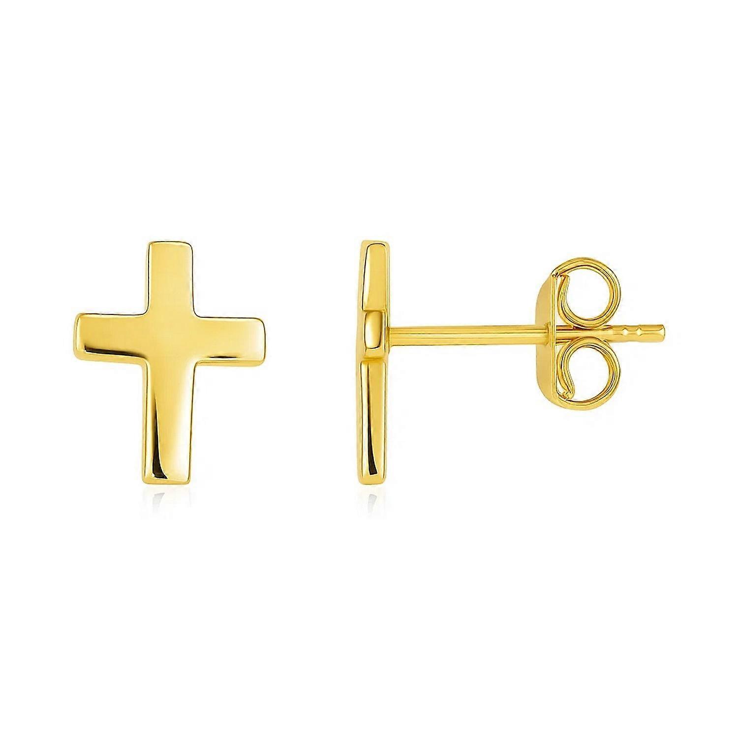 14k Yellow Gold Post Earrings with Crosses