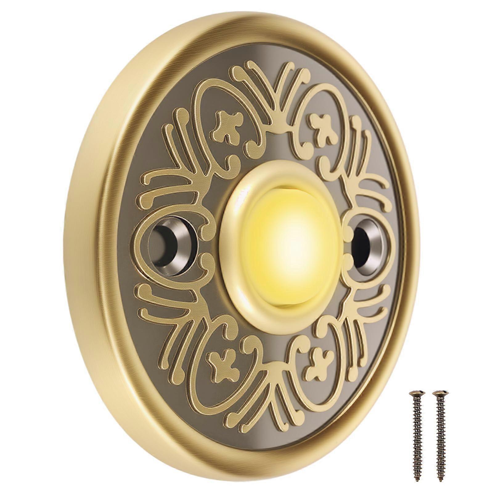 Bronze Wired Doorbell Push Button with Light, Vintage Round Metal for Front Door Installation