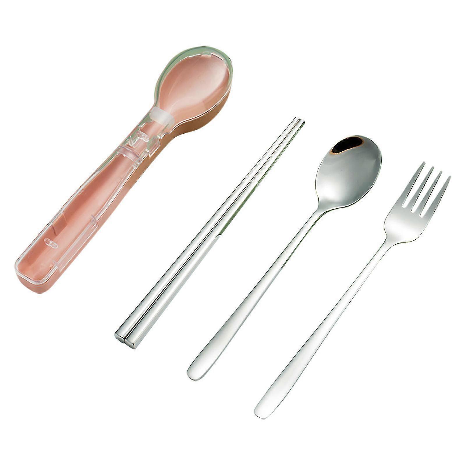Portable Cutlery Set Reusable Comfortable Grip Stainless Steel Spoon Fork Chopsticks Flatware Set With Box For Student