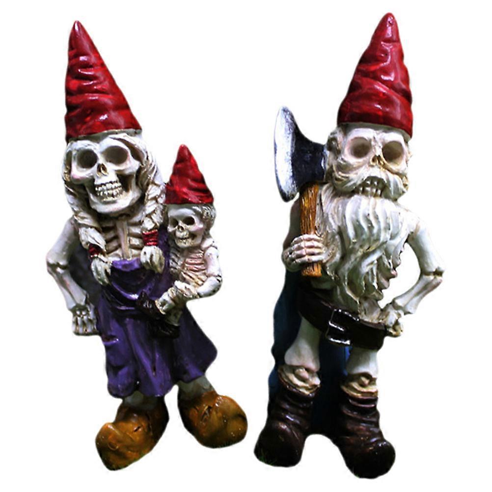 Garden Gnome Skeleton Resin Statue for Decoration 2Pcs