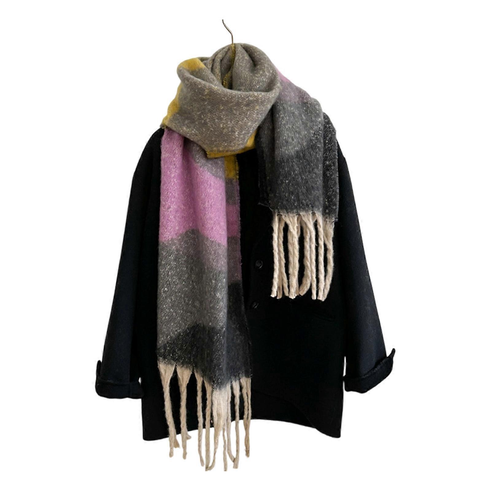 Sciarpa patchwork di lusso per donna, calda sciarpa invernale, leggera, con frange, morbida e multicolore.