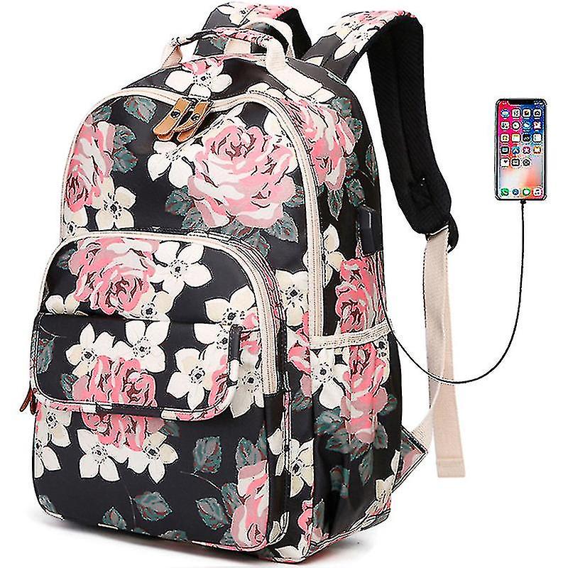 Laptop Backpacks, Floral Water Resistant USB Daypack