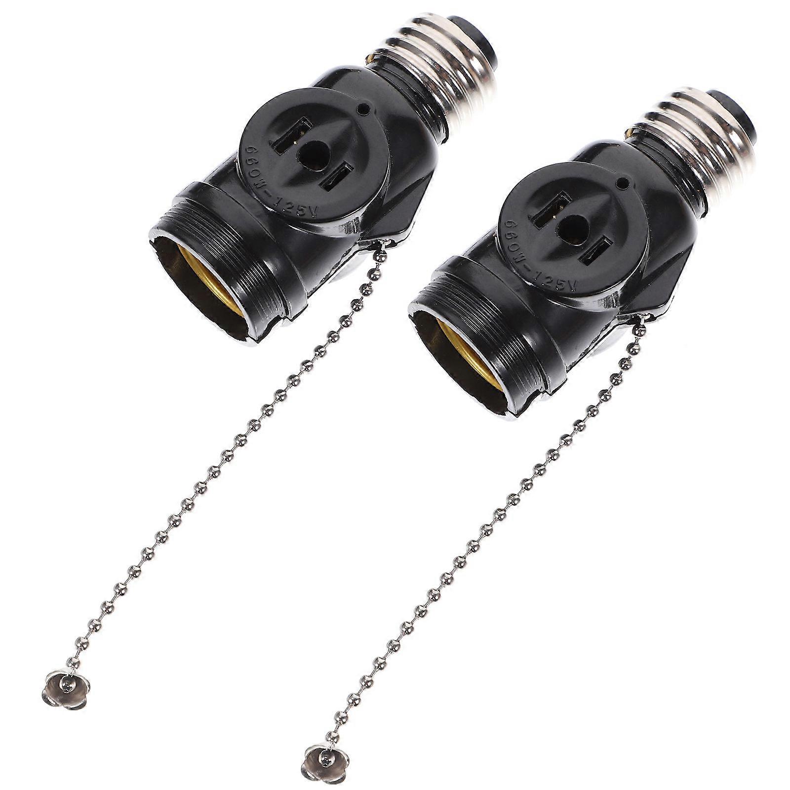 Two Outlet Lamp Bases with Pull Chain for Indoor Use 2Pcs Black
