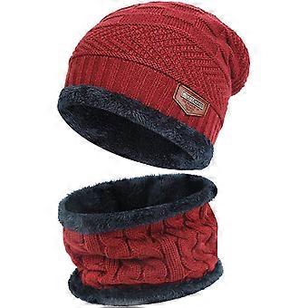 Wintermütze und Schal-Set für Herren, warm gestrickt, dick gefüttert, Nackenwärmer, Geschenk für Damen und Herren