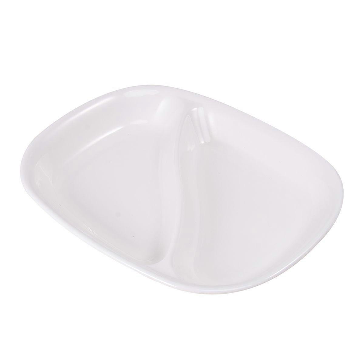 Snack Plate Plastic Thickened Melamine Snack plate Snack Dish Rectangular and Double-checked Plate for Daily Use (White)