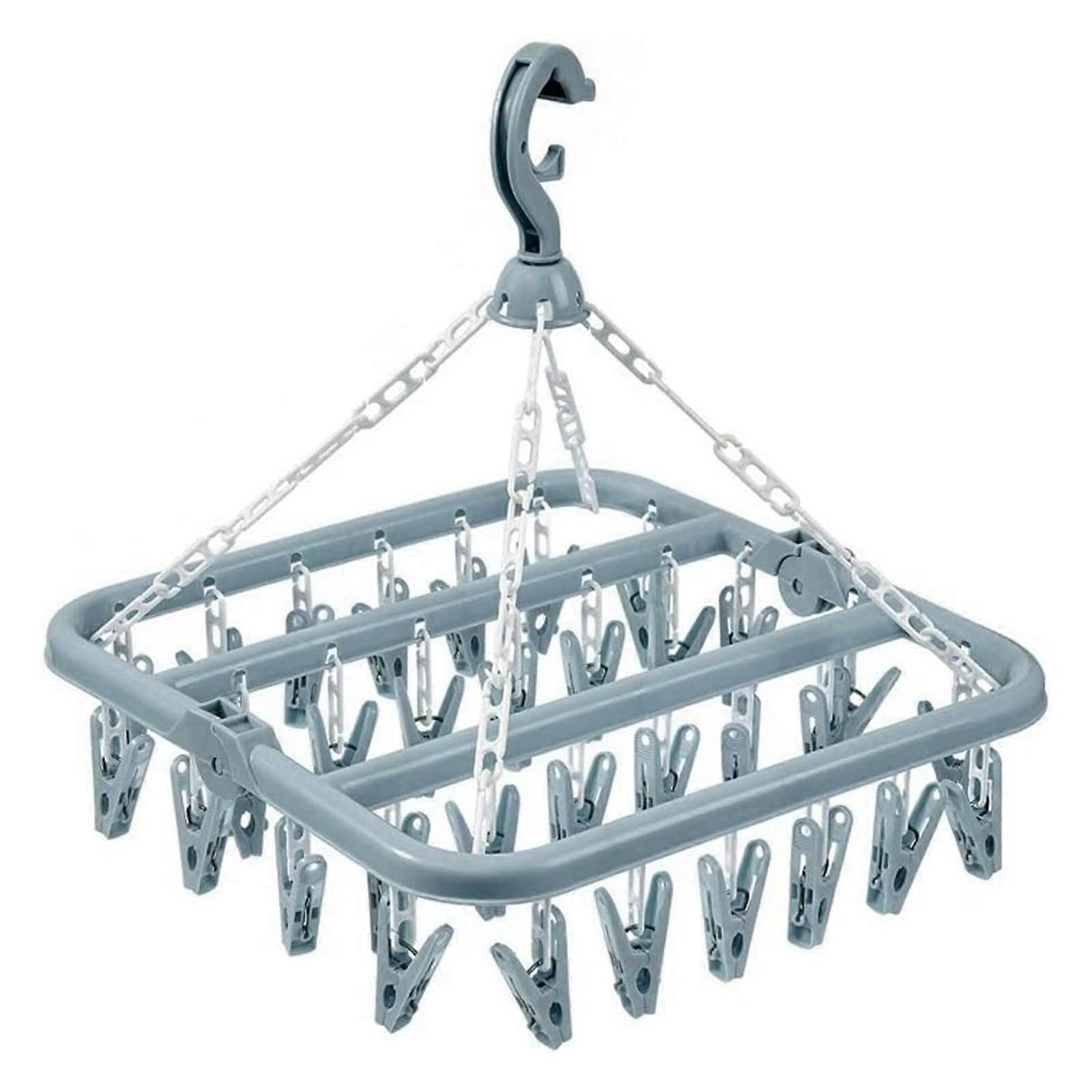 Foldable Clothes Drying Rack with 32 Clips, Rotating Sock and Underwear Hanger for Laundry