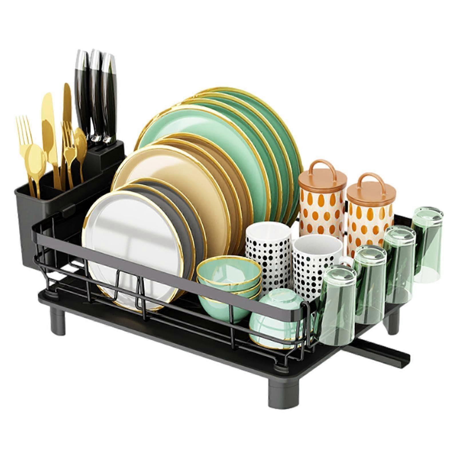 Large Capacity Dish Drying Rack with Utensil Holder and Drain Spout, Rustproof for Kitchen Countertop