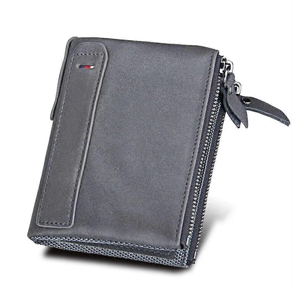Men's  Leather RFID Blocking Wallet with Coin Pouch and Multiple Card Slots  Grey