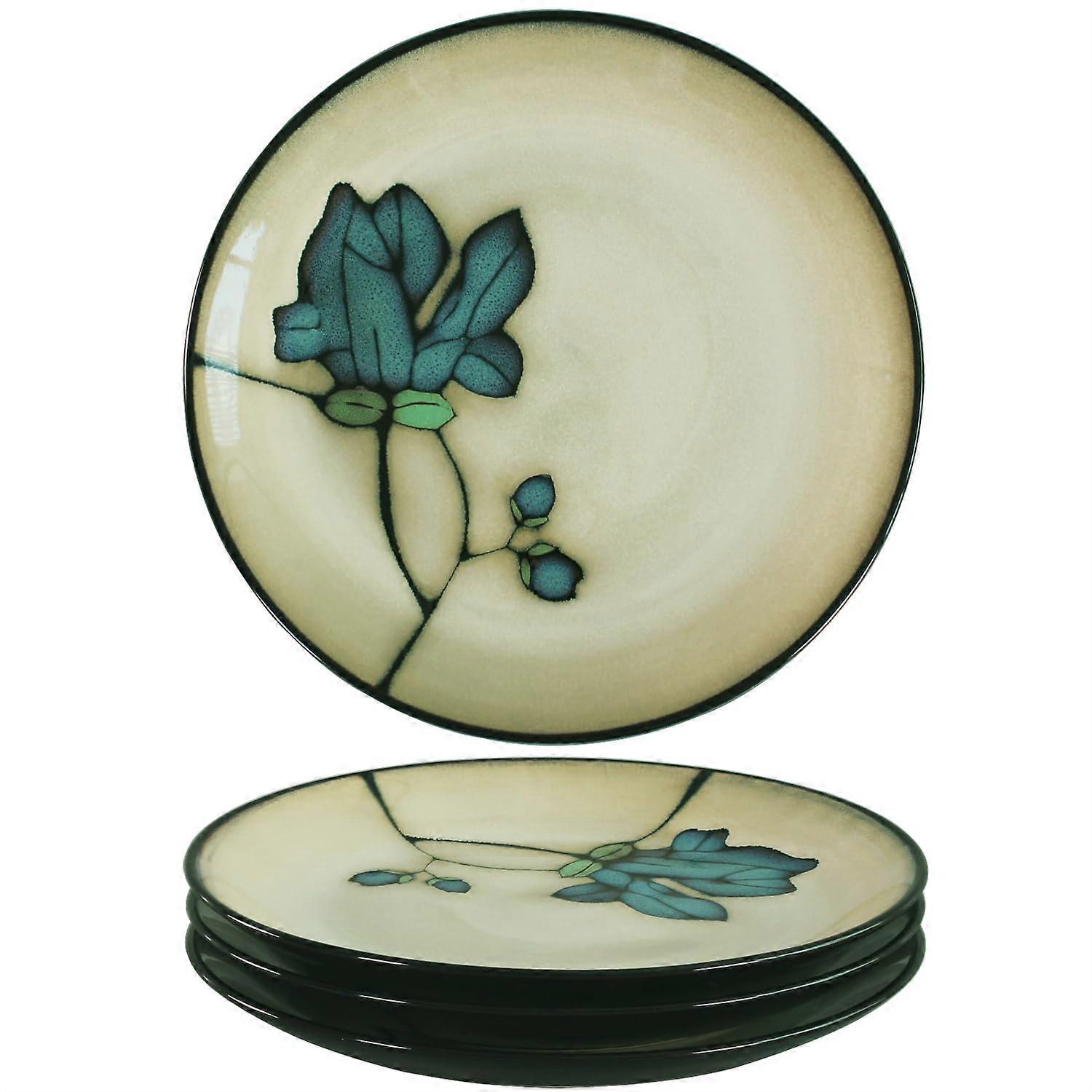 Ceramic Dinner Plates Set 8.3 Inch Reactive Glaze Hand Painted Microwave Dishwasher Safe 4 Piece