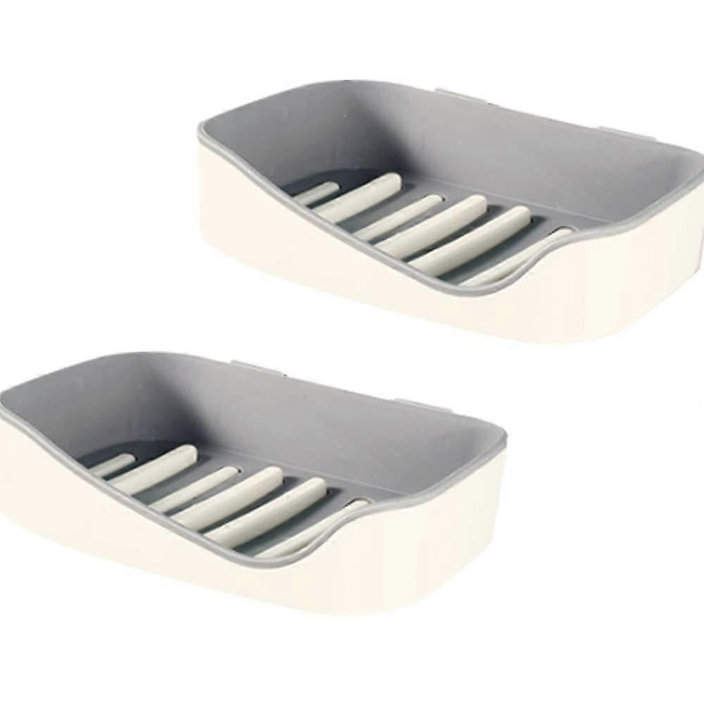 2PCS Wall Mounted Soap Dish NoDrill Double Holder for Shower Bath Kitchen Keeps Soap Dry Grey