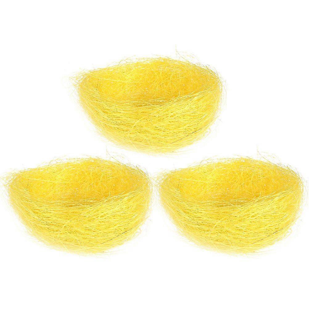 3Pcs Artificial Nest Easter Mini Colored Thread Bird Nests for Candies Eggs (Yellow)