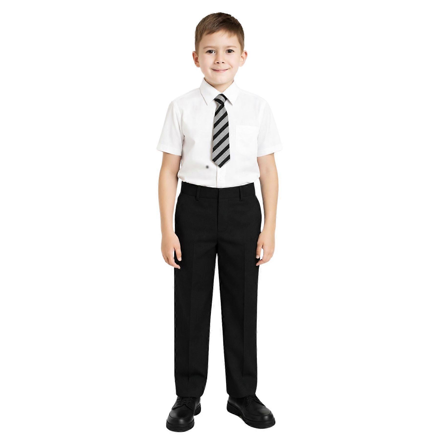 Kids Boys Pants Plain School Uniform Pull Up Regular Fit Elasticated Trouser