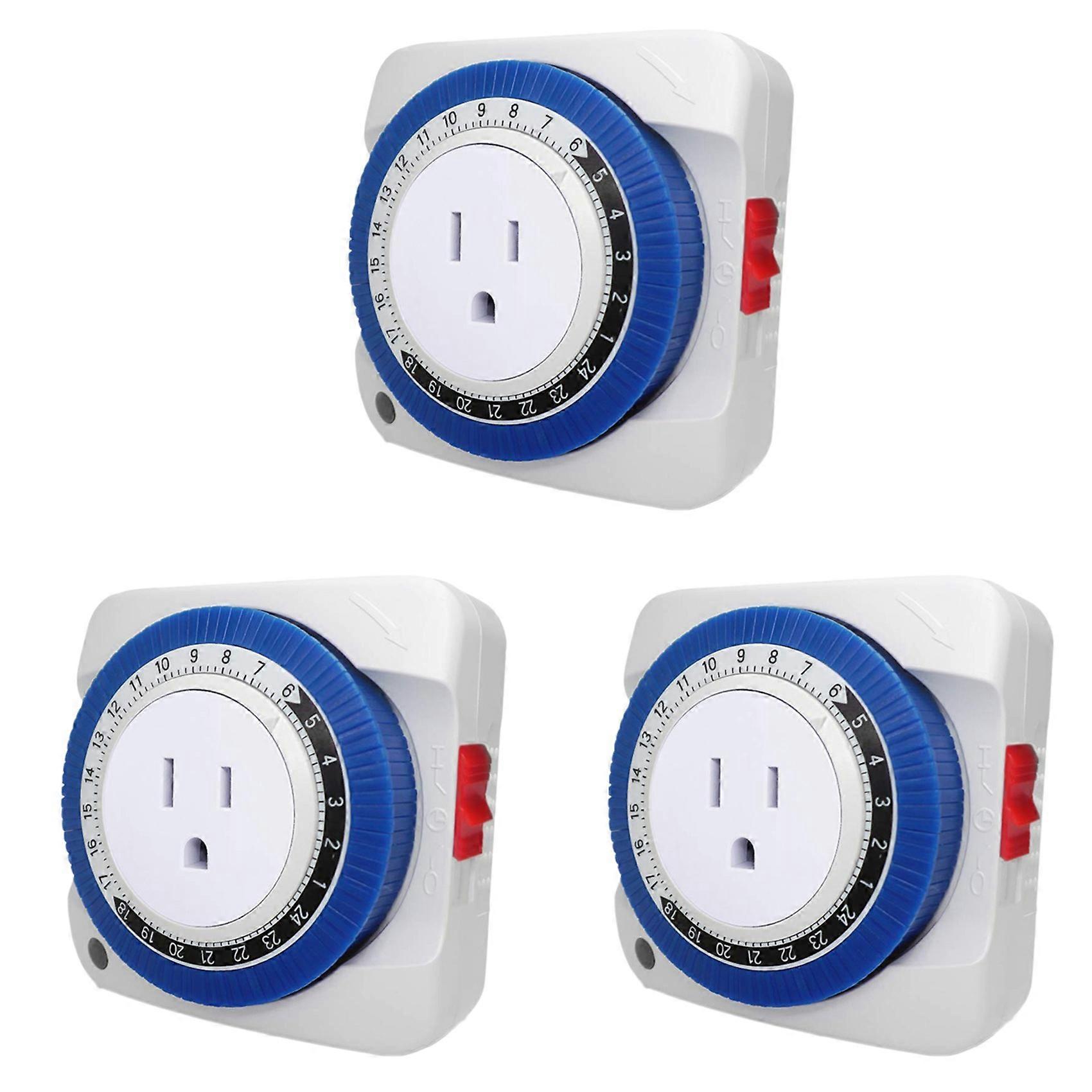 3X Outlet Timer Switch 24 Hour Plug-in Electric Mechanical Outlet Timer Switch Outlet Mechanical Timing Socket US Plug