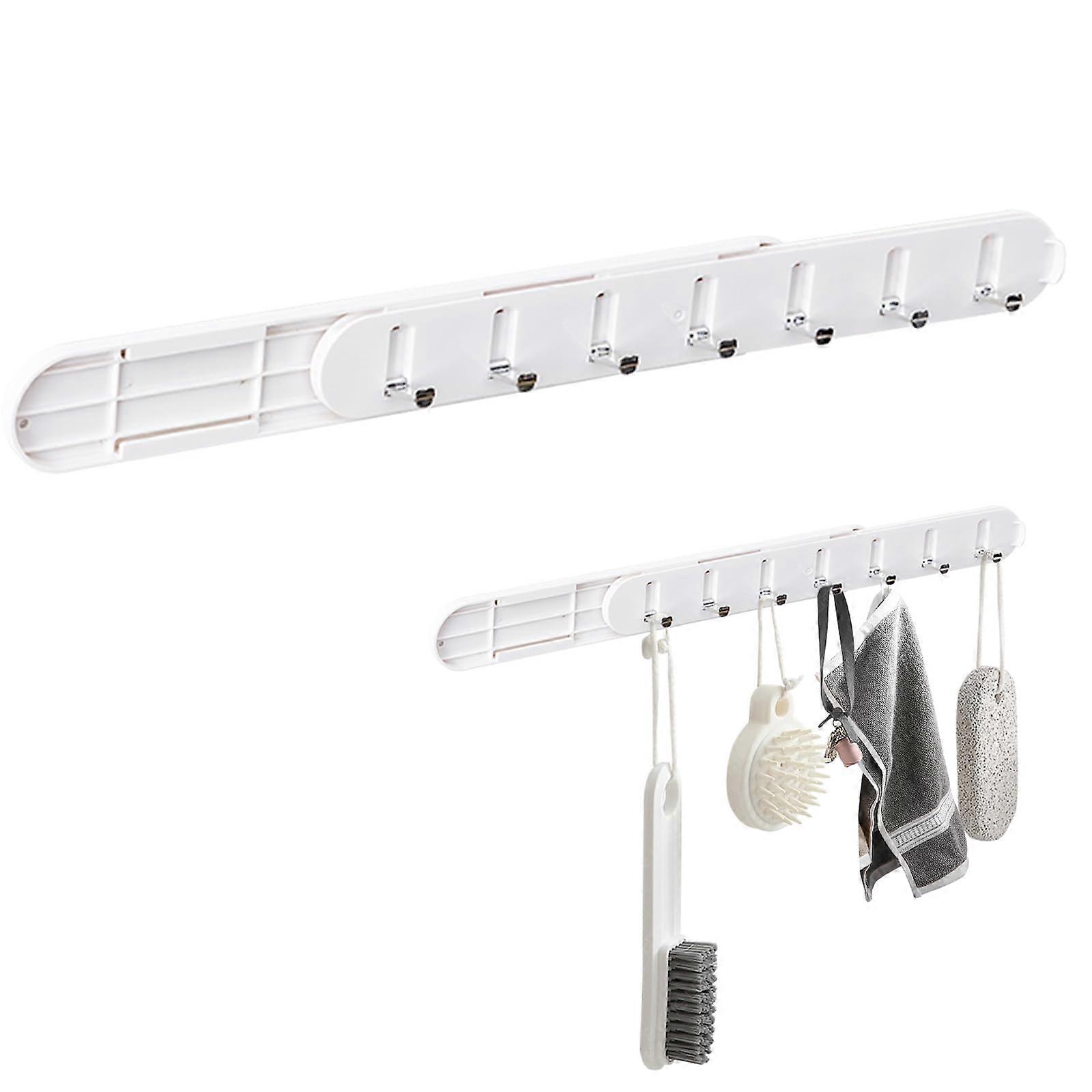 Wall Mounted Sliding Rail Hooks, 7 Retractable SpaceSaving Hooks for Kitchen, Bathroom, Laundry