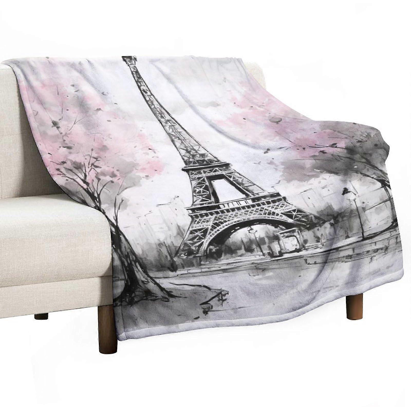 Paris Eiffel Tower Throw Blanket Rustic Pink Soft Fleece for Couch Bed Sofa 40x50