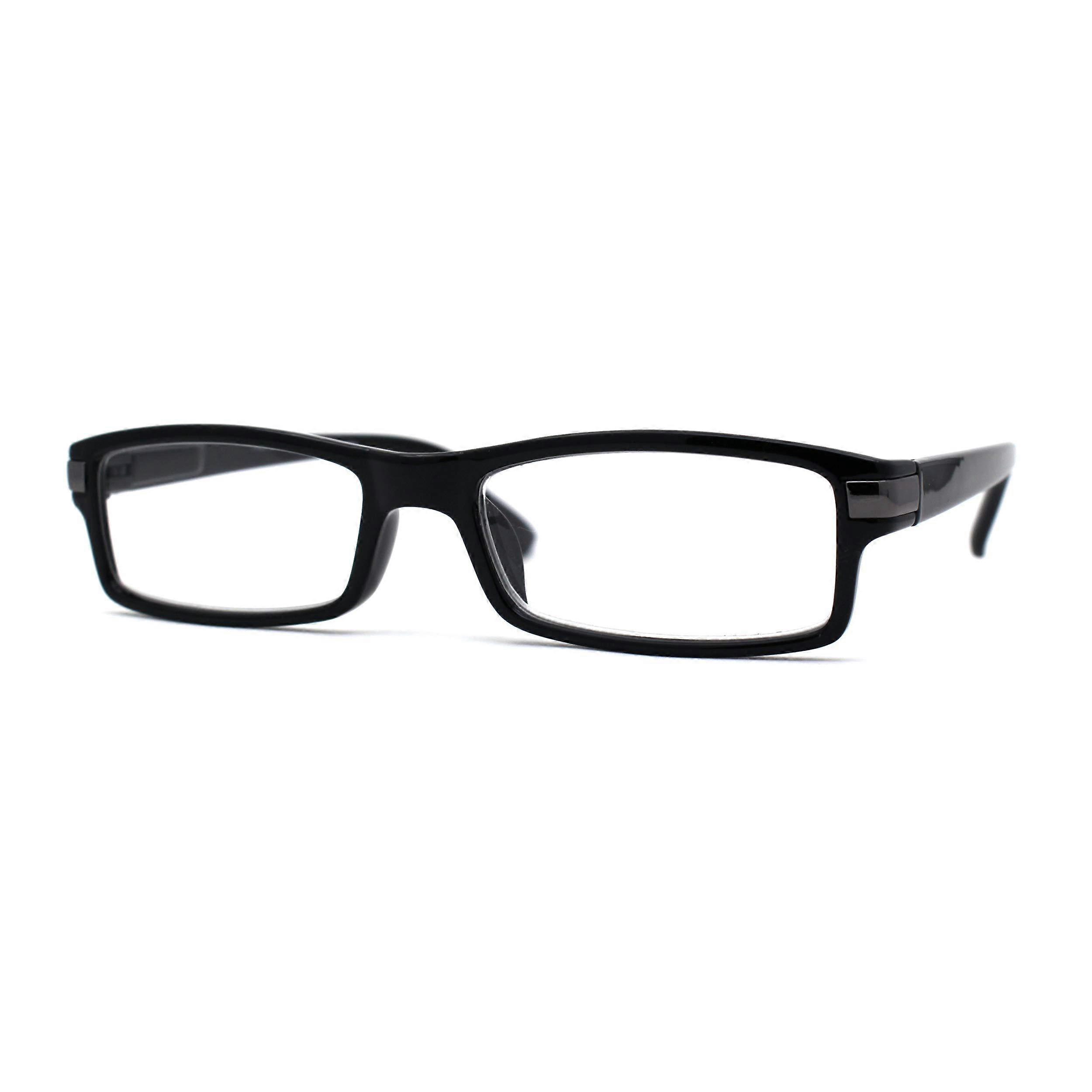 Black Rectangular Reading Glasses +1.25 with Spring Hinges and Slim Horned Frame for Comfort